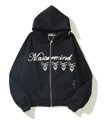 Skull Design Burgundy Zip Pullover Jacket Sweatshirt