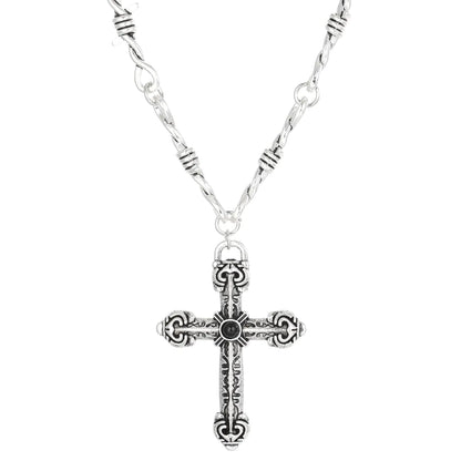 Unisex Gothic Barbed Wire Chain Necklace - Punk Antique Silver Color Cross Pendant Choker Necklaces Accessories Jewelry Gift for Women Men