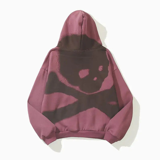 Skull Design Burgundy Zip Pullover Jacket Sweatshirt