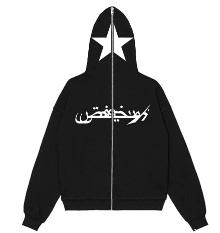 One Piece Anime Girl Print Zip Hoodie – Gothic Black Streetwear for Men & Women
