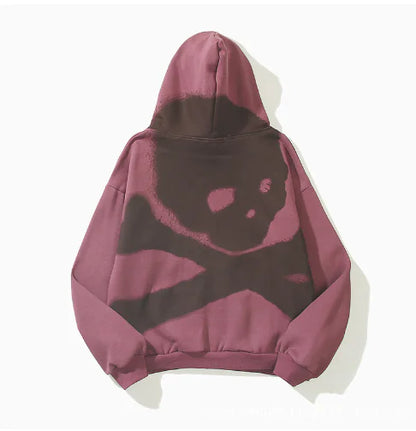 Skull Design Burgundy Zip Pullover Jacket Sweatshirt