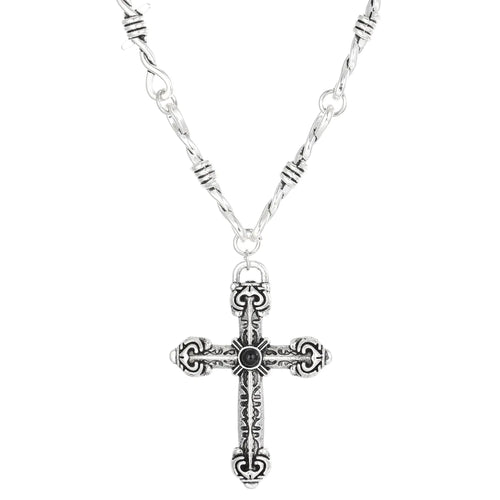 Unisex Gothic Barbed Wire Chain Necklace - Punk Antique Silver Color Cross Pendant Choker Necklaces Accessories Jewelry Gift for Women Men