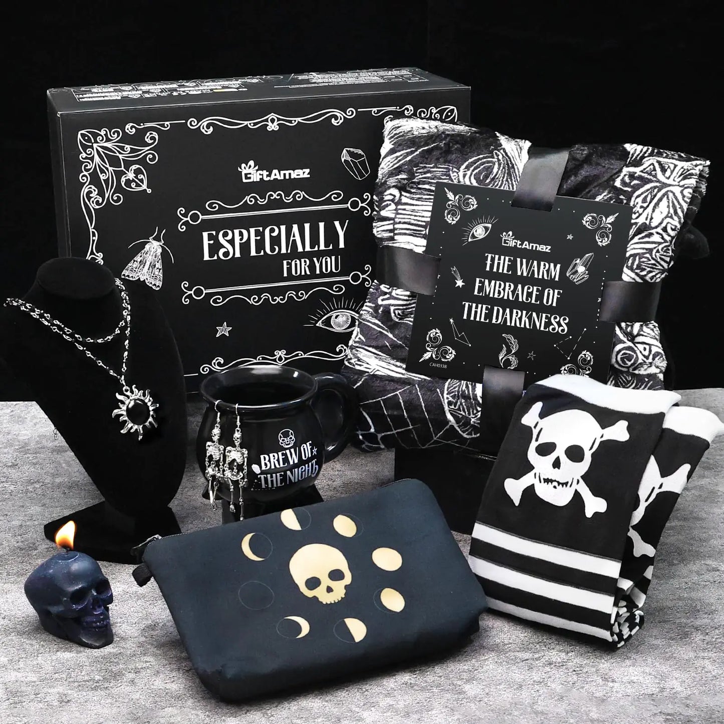 Gothic Gift Box for Women – Witch Mug, Skull Candle, Blanket & Jewelry