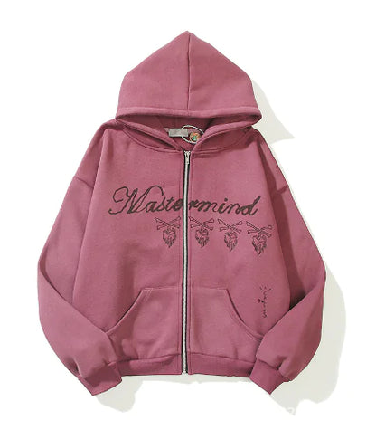 Skull Design Burgundy Zip Pullover Jacket Sweatshirt