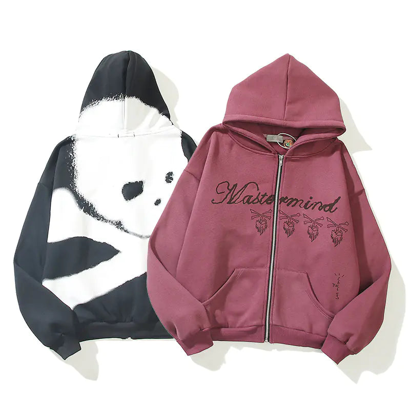 Skull Design Burgundy Zip Pullover Jacket Sweatshirt