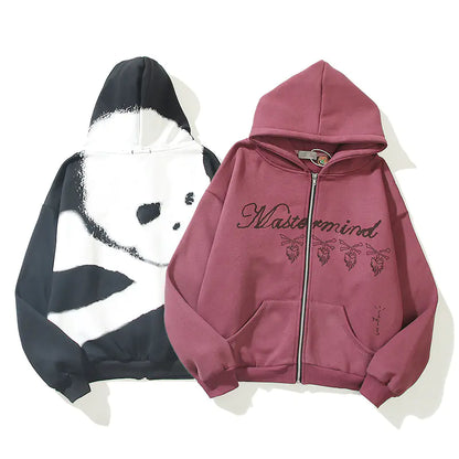 Skull Design Burgundy Zip Pullover Jacket Sweatshirt