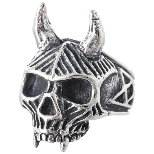 ZMY Home Stainless Steel Skull Ring Hellish Demon Skull with Horns and Vampire Fangs (10)